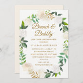 金ゴールドフローラリースブランチ&バブリーブライダルシャワー 招待状 (正面/裏面)
