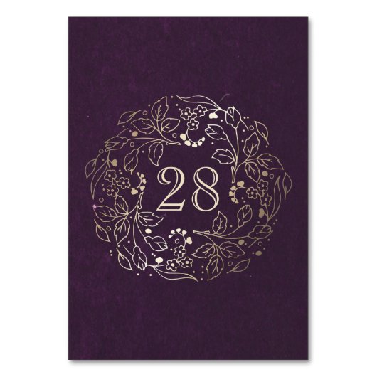 金ゴールドフローラリースプラムヴィンテージウェディング テーブルナンバー (正面)