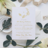 金ゴールドフローラリースヴィンテージモノグラム結婚ズ 箔招待状