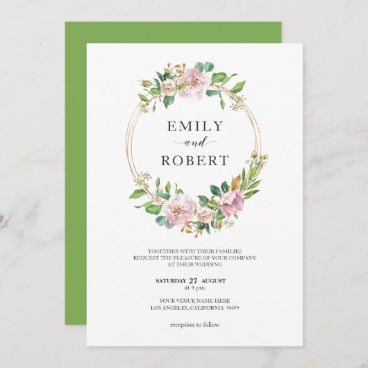 金ゴールドフローラリース保存日付 セーブザデート (正面/裏面)