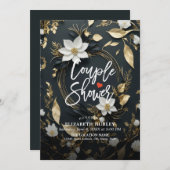 金ゴールドフローラリース対シャワーウェディングシャワー 招待状 (正面/裏面)