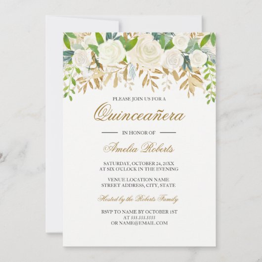 金ゴールドフローラリーフウォーターカラーキンセアニェラ招待状 招待状 (正面)