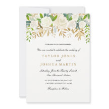 金ゴールドフローラリーフ水彩結婚式招待状