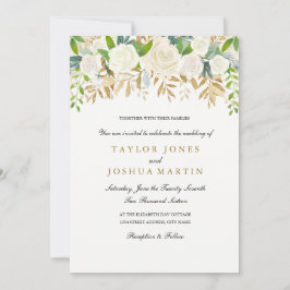 金ゴールドフローラリーフ水彩結婚式招待状 招待状