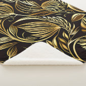 金ゴールドフローラルパターン付き黒 シェルパブランケット (3/4)