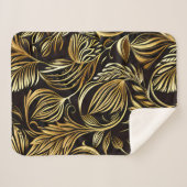 金ゴールドフローラルパターン付き黒 シェルパブランケット (正面(横))