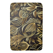 金ゴールドフローラルパターン付き黒 バスマット (正面縦)