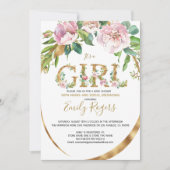 金ゴールドフローラレタリングガールベビーシャワー セーブザデート (正面)