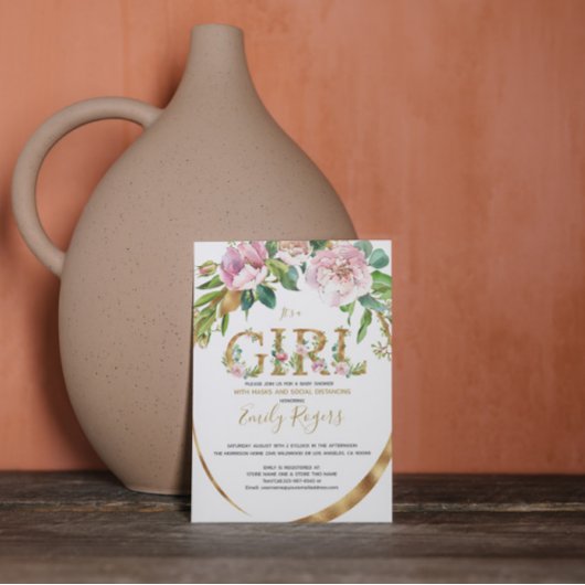 金ゴールドフローラレタリングガールベビーシャワー セーブザデート