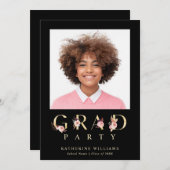 金ゴールドフローラレターズ卒業パーティーの写真  招待状 (正面/裏面)