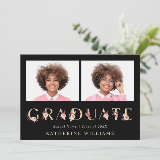 金ゴールドフローラレター卒業パーティーの写真 招待状 (スタンド正面)