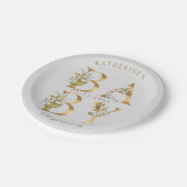 金ゴールドフローラレター赤ちゃんシャワーモノグラム ペーパープレート (アングル)