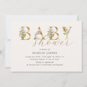 金ゴールドフローラレター赤ちゃんシャワー招待 (正面)