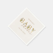 金ゴールドフローラレター赤ちゃんシャワー紙ナプキン スタンダードカクテルナプキン (角)