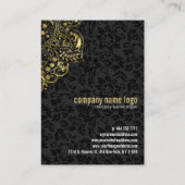 金ゴールドフローラレースとブラックダマスクの背景 名刺 (裏面)