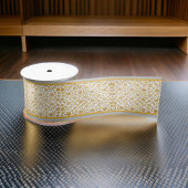 金ゴールドフローラレースシルバーおよび金ゴールドトリム サテンリボン