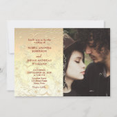 金ゴールドフローラレ結婚ースの写真招待状 招待状 (正面)