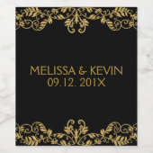 金ゴールドフローラレ結婚ースデザイン ワインラベル (シングルラベル)