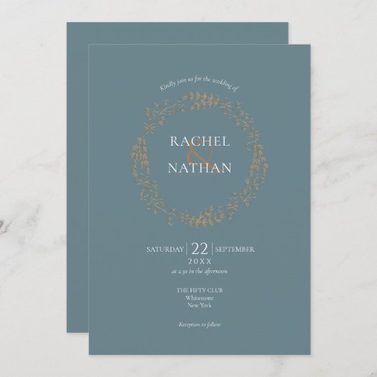 金ゴールドフローラローレルガーラン結婚ズ 招待状 (正面/裏面)