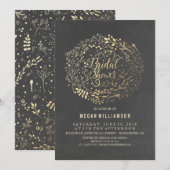 金ゴールドフローラヴィンテージシャルボードブライダルシャワー 招待状 (正面/裏面)