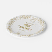 金ゴールドフローラヴィンテージテディベア赤ちゃんシャワー ペーパープレート (アングル)