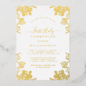 金ゴールドフローラヴィンテージ少年の最初の通信 箔招待状 (正面)