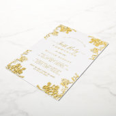 金ゴールドフローラヴィンテージ少年の最初の通信 箔招待状 (回転した状態)