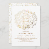 金ゴールドフローラヴィンテージ白ブライダルシャワー 招待状 (正面/裏面)