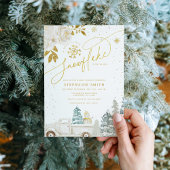 金ゴールドフローラ冬のスノーフレーク赤ちゃんシャワー 招待状