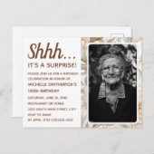 金ゴールドフローラ女子第100回サプライズ誕生日写真 インビテーションポストカード (正面/裏面)