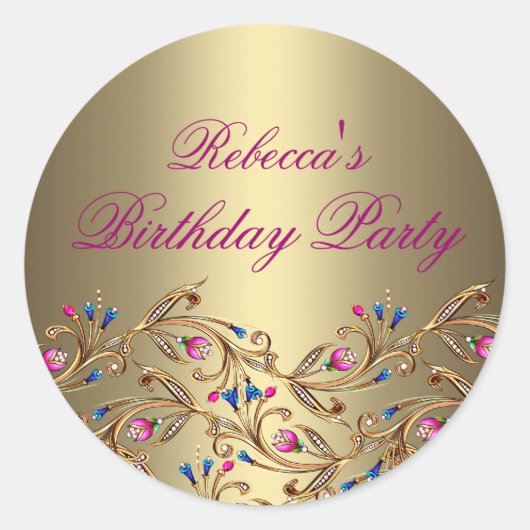 金ゴールドフローラ宝石封筒シール/シール ラウンドシール (正面)