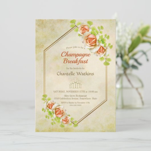 金ゴールドフローラ幾何学的シャンパンブレックファースト 招待状 (スタンド正面)