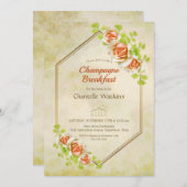 金ゴールドフローラ幾何学的シャンパンブレックファースト 招待状 (正面/裏面)