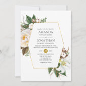 金ゴールドフローラ幾何結婚図形 招待状 (正面)