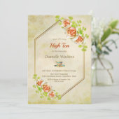 金ゴールドフローラ幾何高茶ブライダルシャワー 招待状 (スタンド正面)