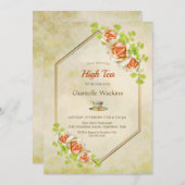 金ゴールドフローラ幾何高茶ブライダルシャワー 招待状 (正面/裏面)