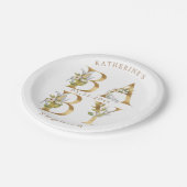 金ゴールドフローラ手紙ベビーシャワーモノグラム紙pla ペーパープレート (アングル)