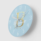 金ゴールドフローラ文字「B」のカスタマイズ可能 ラウンド壁時計 (傾斜)