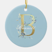 金ゴールドフローラ文字「B」のカスタマイズ セラミックオーナメント (正面)