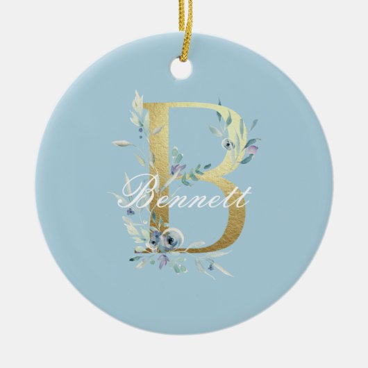 金ゴールドフローラ文字「B」のカスタマイズ セラミックオーナメント (正面)