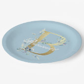 金ゴールドフローラ文字「B」のカスタマイズ ペーパープレート (アングル)