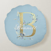 金ゴールドフローラ文字「B」のカスタマイズ ラウンドクッション (裏面)