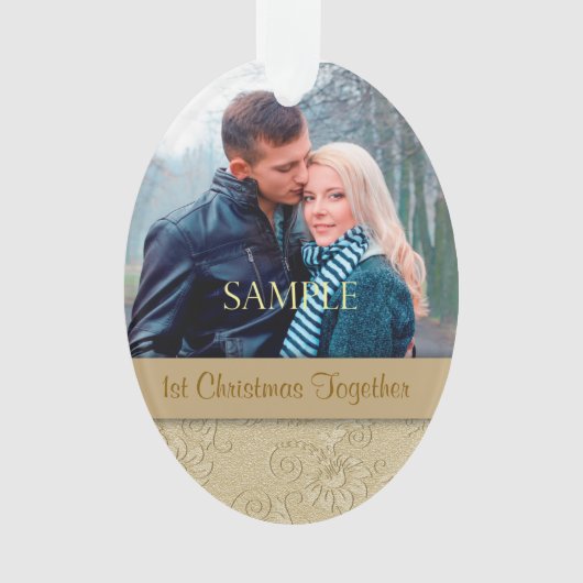 金ゴールドフローラ旋回初めてのクリスマステンプレート オーナメント (正面)