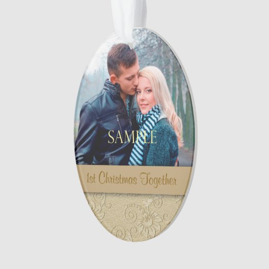 金ゴールドフローラ旋回初めてのクリスマステンプレート オーナメント (正面)