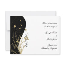 金ゴールドフローラ曲線結婚式日付カードを保存