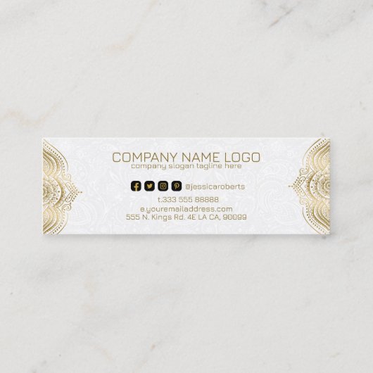 金ゴールドフローラ曼荼羅枠（白い背景） スキニー名刺 (裏面)