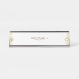 金ゴールドフローラ曼荼羅枠（白い背景） デスクネームプレート