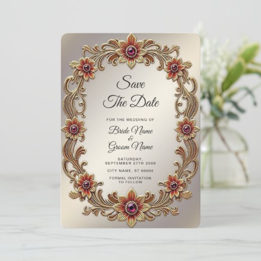 金ゴールドフローラ枠（赤石あり）日付の保存 セーブザデート (スタンド正面)