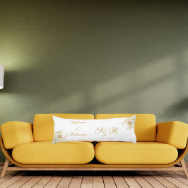 金ゴールドフローラ水彩モノグラム結婚ズ ボディピロー