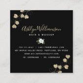 金ゴールドフローラ水色スタイリッシュ黒モダンスクリプト スクエア名刺 (裏面)